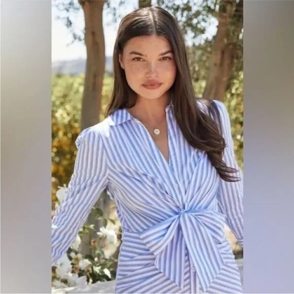 VICI NWT Women's Blue & White Stripe Tie-Front
Long Sleeve Shirtdress Size S - Picture 3 of 6
